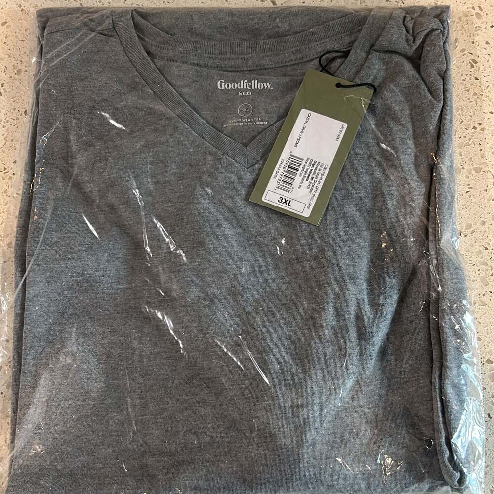 Goodfellow Co Mens Shirt Size XXL Grey Every Wear Short Sleeve V Neck Tee